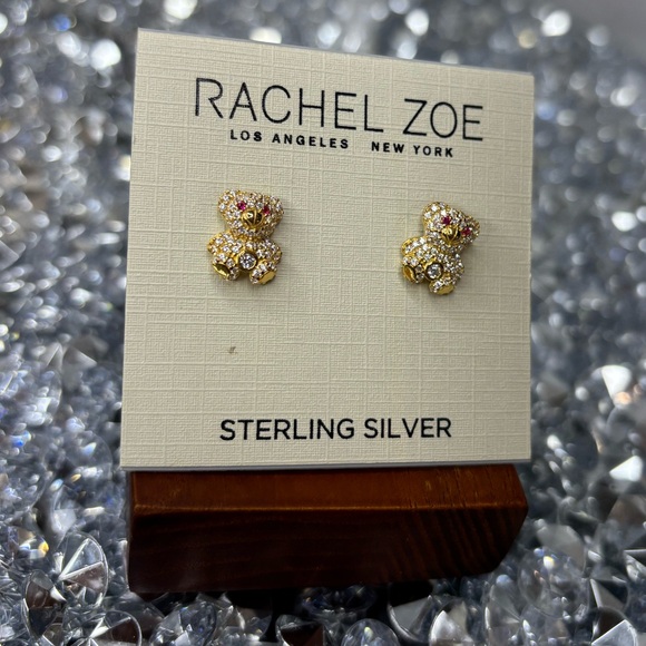 Rachel Zoe Gold Teddy Bear Earrings NIP - Picture 3 of 7